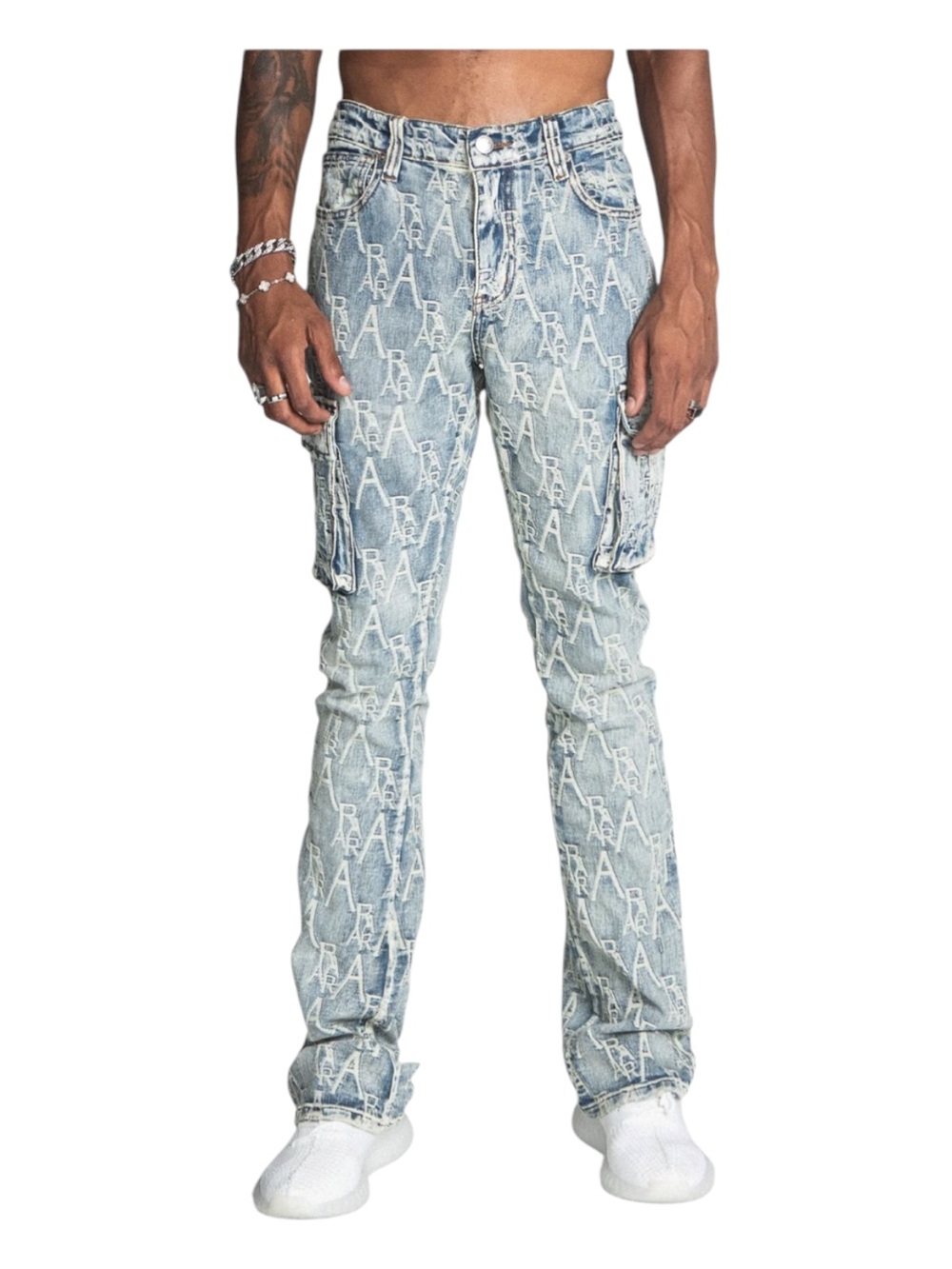 Armor Jeans Y2K STACKED‎ JEANS Logo Cargo Embroidery 32x34 Thrashed